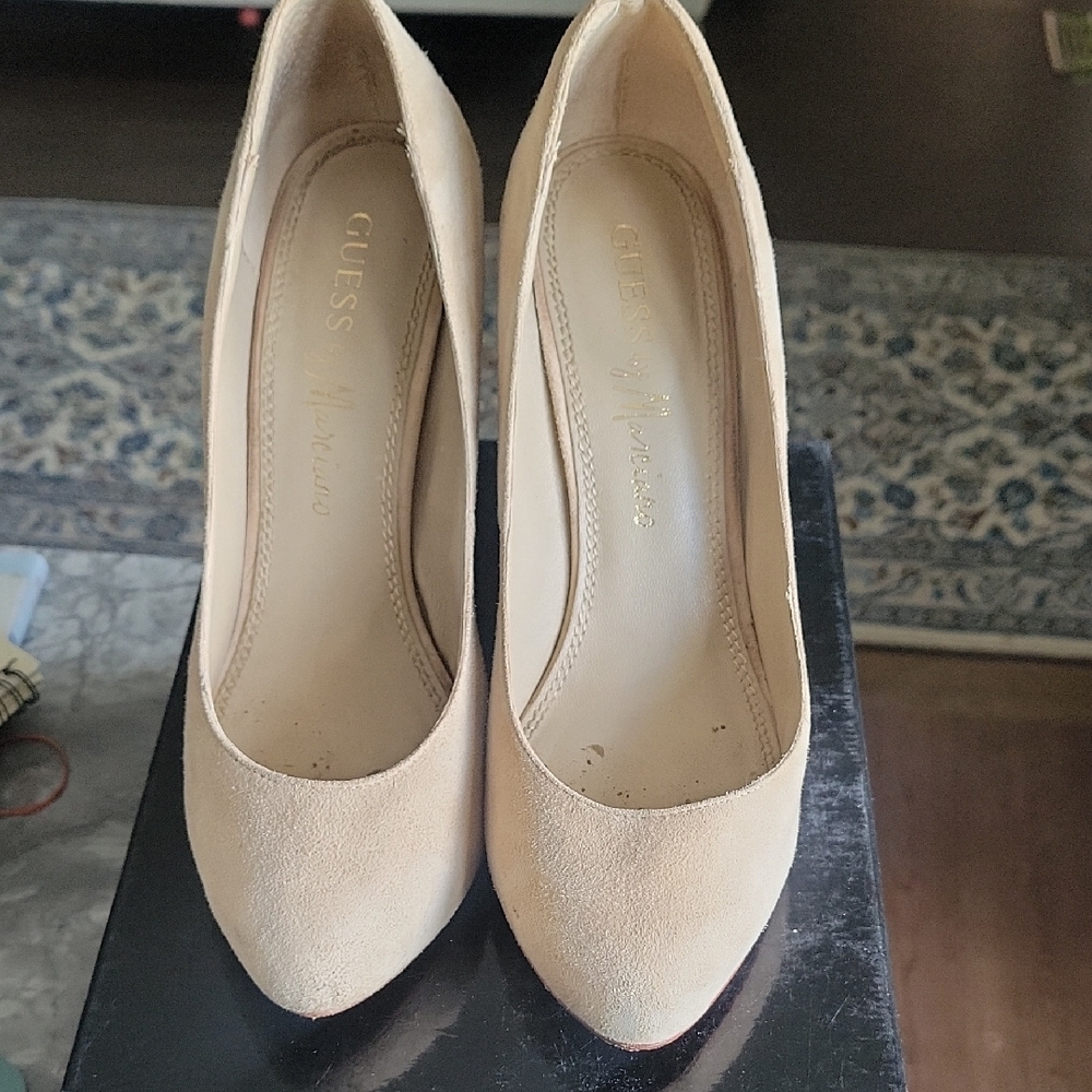 GUESS Taupe Suede Pointed-Toe Pumps